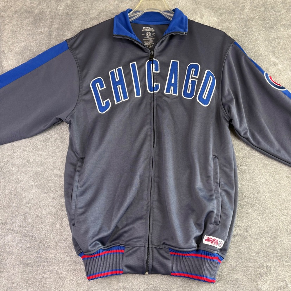 Chicago Cubs Stitches MLB Full Zip‎ Track Jacket Gray Blue Mens Small Baseball